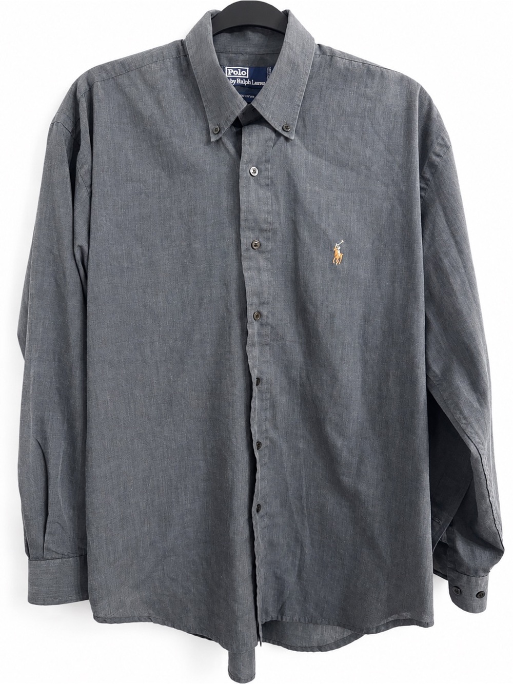 VTG Polo Ralph Lauren Gray Long Sleeve Button Down Shirt 90s Y2K Flesh Pony S